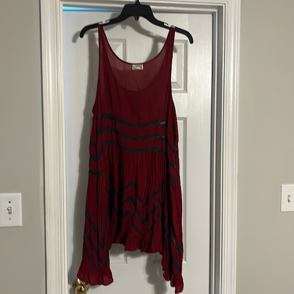 Free people red tunic with black lace detail